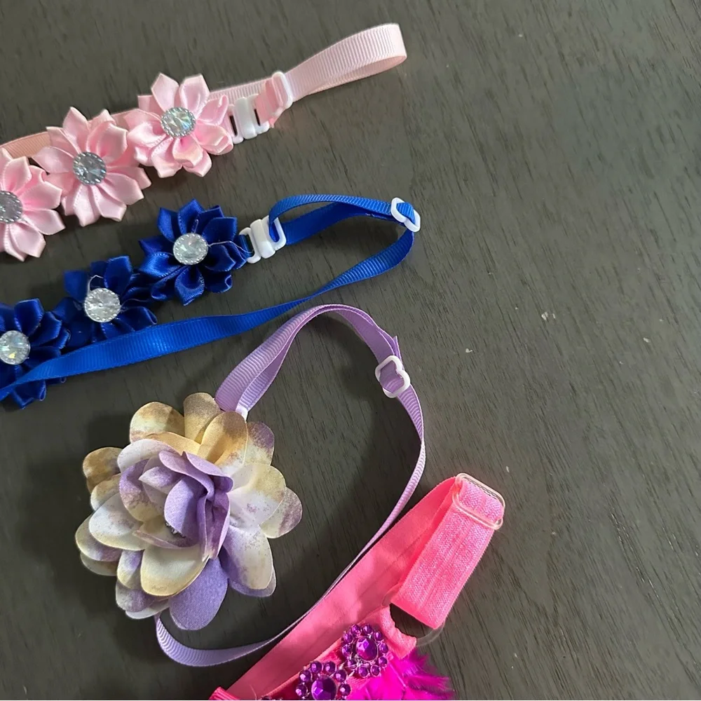 4 Pet Decorative Adjustable Ribbon Strap Collars and Decorative Flower